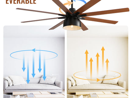 52" Ceiling Fan With 6 Speed Wind 8 Dual Colors Blades Remote Control Reversible DC Motor With Light - Black