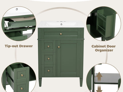 Bathroom Vanity With Top Sink, Storage Cabinet With 2 Drawers And Tip-Out Drawer