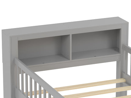 Bed With Headboard Storage Rack, 2 Under Bed Drawers, 3 Side Guardrails For Safety