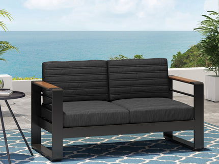 Loveseat With Slat Paneling And Aluminum Frame - Black