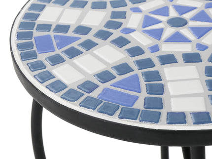 Outdoor Round Side Table With Mosaic Style Top And Curved Iron Legs - Blue / Matte Black