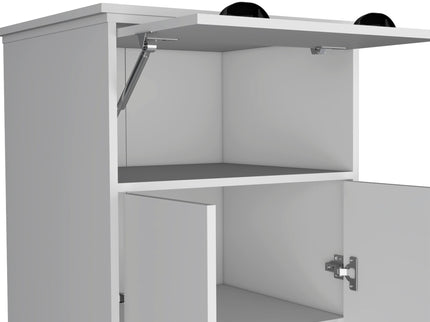 Dresser Closet With Upper Storage Covered With 1 Door, 2 Central Shelves, 1 Tube For Hanging Clothes Covered By 2 Doors, 1 Drawer At The Bottom - White