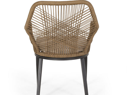 Modern Wicker Dining Club Chair With Water Resistant Cushions - Brown / Beige