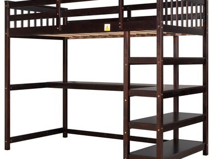 Loft Bed With Storage Shelves And Under Bed Desk