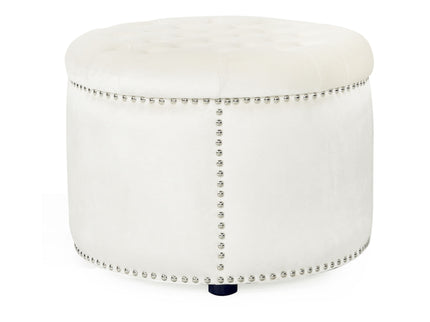Elegant Round Ottoman Footstool With Studded Rim