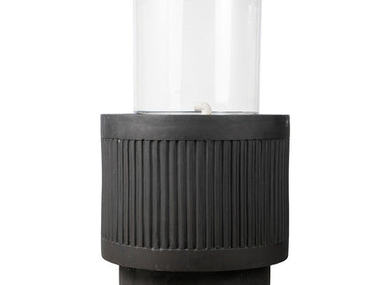 Heavy Cement Round Ribbed Outdoor Water Fountain With Light - Black White