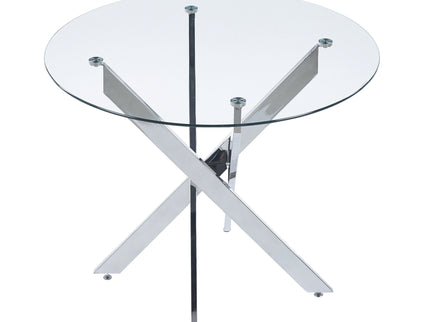 Dining Table With Cross Metal Leg And Tempered Glass, Modern Space Saving Kitchen Table For Living Room