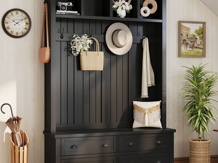 Hall Tree With 4 Drawers, Coat Rack With 6 Hooks