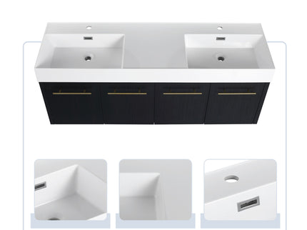 Modern Wall Mounted Bathroom Vanity With Resin Sink And Storage Rack