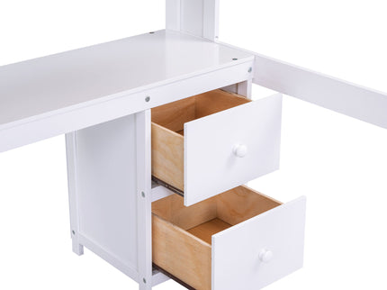 Loft Bed With Desk, Cabinets, Drawers, Charging Station And Bedside Tray
