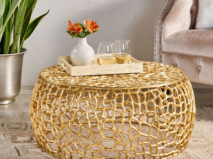 Modern Glam Mesh Coffee Table With Accents And - Gold