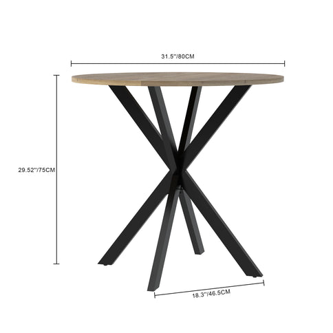 Round Dining Table For 2 - 4 People, Compact Kitchen Or Dining Room - Rustic Brown