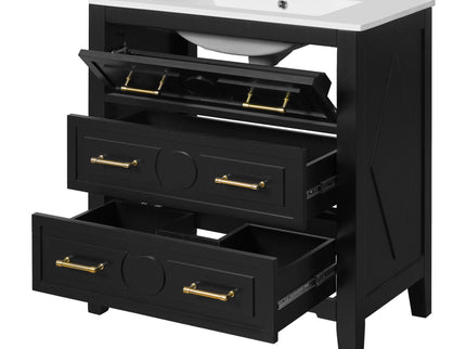 Retro Bathroom Vanity With Sink Combo, Free Standing Single Set With 3 Drawers