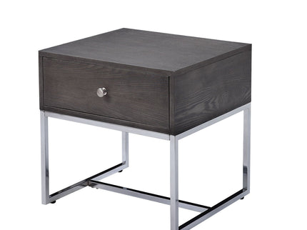 Iban - End Table - Gray Oak / Chrome
