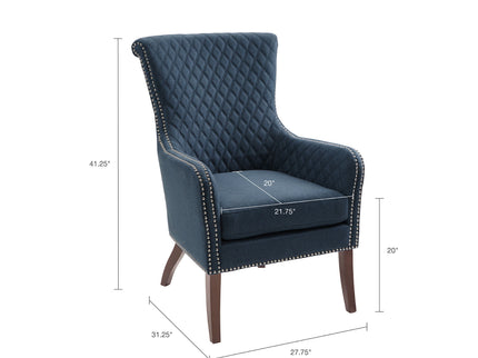 Accent Chair With Quilted Back And Silver Studs - Dark Blue