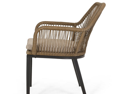 Modern Wicker Dining Club Chair With Water Resistant Cushions - Brown / Beige