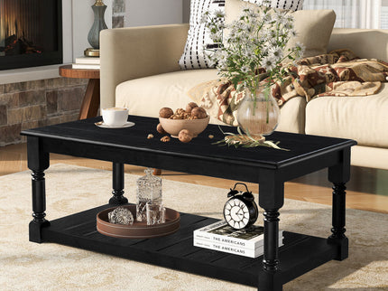Coffee Table With Slatted Lower Shelf For Living Room