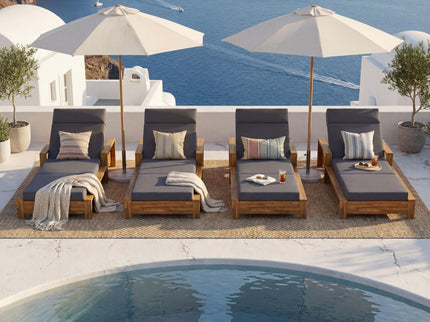 Chaise Lounge Set With 4 Fold Cushion And Built In Headrest, 3 Position Adjustable