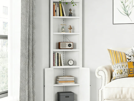 Tall Corner Storage Cabinet With 2 Doors, 5-Tier With Adjustable Shelve, Freestanding - White