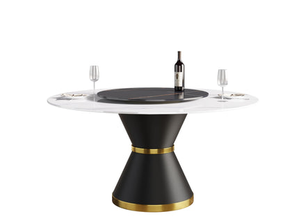 Modern Artificial Stone Round Carbon Steel Base Dining Table, Artificial Stone Turntable