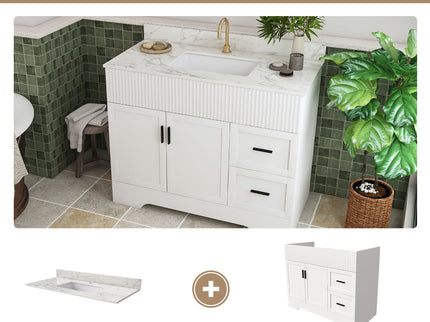 Bathroom Vanity Set, Fluted Cabinet, Soft Close Doors & Drawers, Single Faucet Hole, Sink Included - White