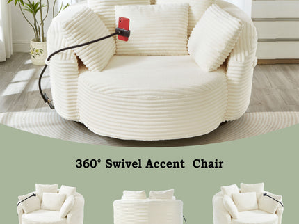 Swivel Accent Barrel Chair With Adjustable Phone Holder, 5 Pillows For Living Room