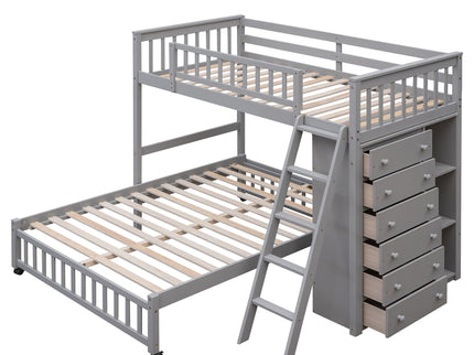Bunk Bed With 6 Drawers And Flexible Shelves, Bottom Bed With Wheels