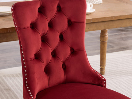 Classic Velvet Dining Chairs, High-End Tufted Solid Wood Contemporary Velvet Upholstered Dining Chair With Wood Legs Nailhead (Set of 2) - Burgundy
