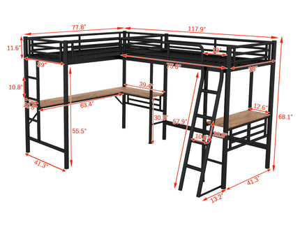 Twin Loft Bed With 2 Built In Desks, Mission Style - Black