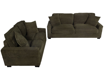 Sofa & Loveseat 2 Piece Set With Accent Pillows - Forest Green