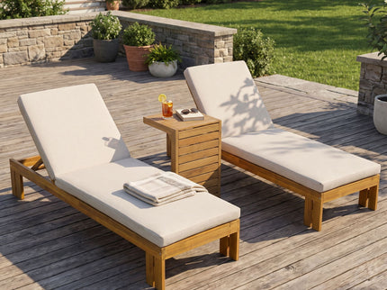 Outdoor Chaise Lounge Set & Side Table, 5 Position Adjustable Patio Recliner