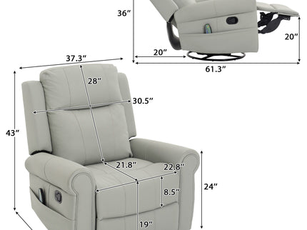 Manual Recliner Chair With 270 Degree Swivel, Massage & Heating, Dual Reclining Positions