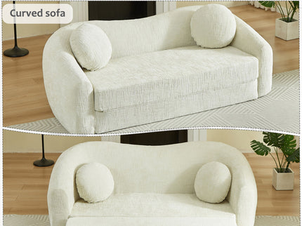 Curved Convertible Sofa, 2 In 1 Frameless Folding Sofa Bed With Pull Out Base And Deep Seat