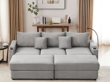 Modern Style Loveseat Sofa Sectional Sofa Couch With Storage Space, A Movable Ottoman, Two USB Ports, Two Cup Holders, A Phone Holder For Living Room