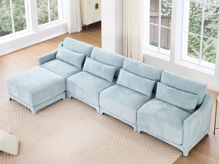 Stylish Sofa With Ottoman And Lumbar Pillows, Ergonomic Design