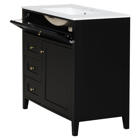 Bathroom Vanity With Sink, 3 Drawers & Cabinet With Adjustable Shelves