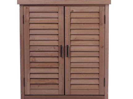 Potting Bench With Storage Cabinet And Metal Table Top For Outdoor