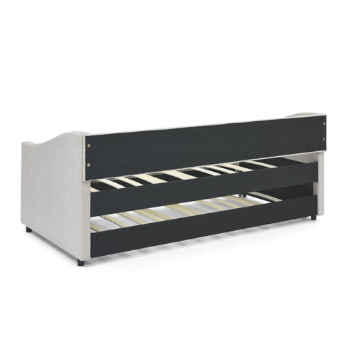 Upholstered Tufted Daybed With Drawers, Waved Arms