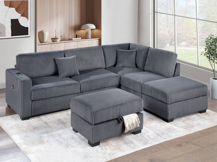 3 Piece Sectional Sofa With Reversible Chaise And USB Storage Ottoman