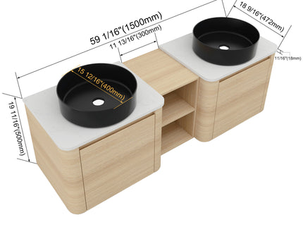 Mounted Bathroom Vanity With Art Sink, 1 Storage Shelf, Soft Close Door