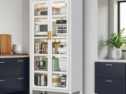 6 Tier Storage Cabinet With Transparent Door, Adjustable Shelves & Wheels