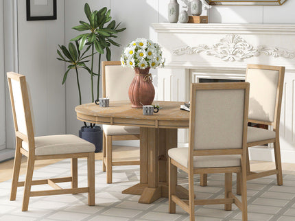 Dining Set & Extendable Round Table And 4 Upholstered Chairs