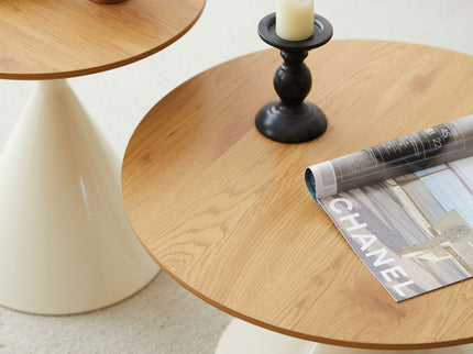 Round Coffee Table - Brown / White