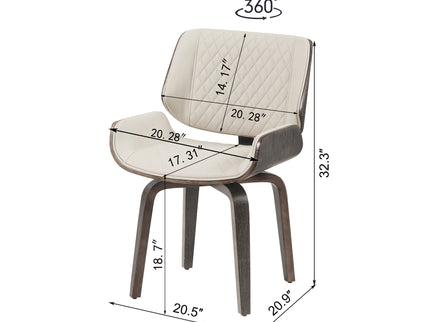 Mid Century Modern Dining Chair 360° Swivel, Ergonomic Design Upholstery, Bentwood Frame, (Set of 2) - Beige