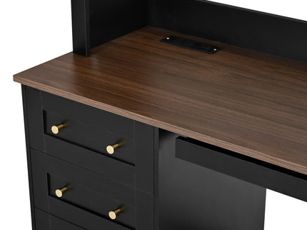 Space Saving L-Shaped Computer Desk With Keyboard Tray & Charging Stations