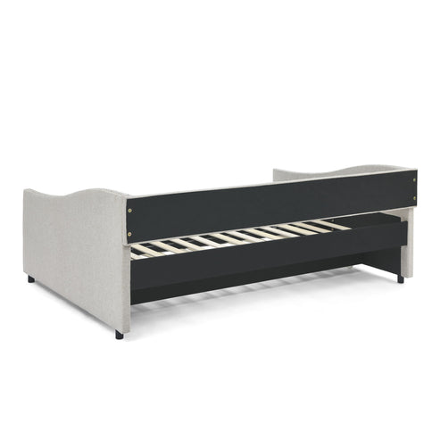 Upholstered Tufted Daybed With Drawers, Waved Arms