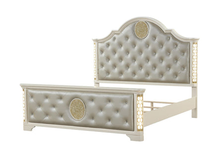 Jasmine - Queen Size Tufted Upholstery & LED Bed - Beige
