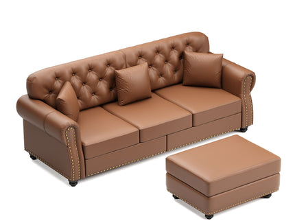 Upholstered Sofa With Nailhead Trim, Rolled Armrests With Ottoman
