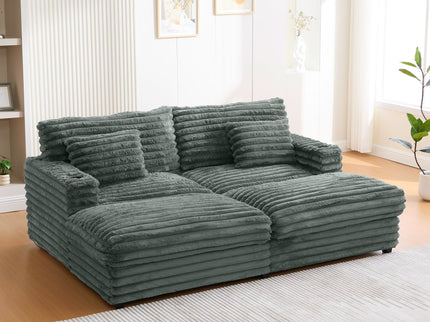 Oversized Double Chaise Lounge Sofa Bed With USB Ports And Cup Holders