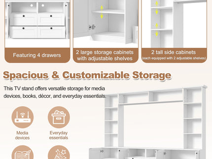 Farmhouse Elegant Entertainment Center Wall Unit With 4 Drawers